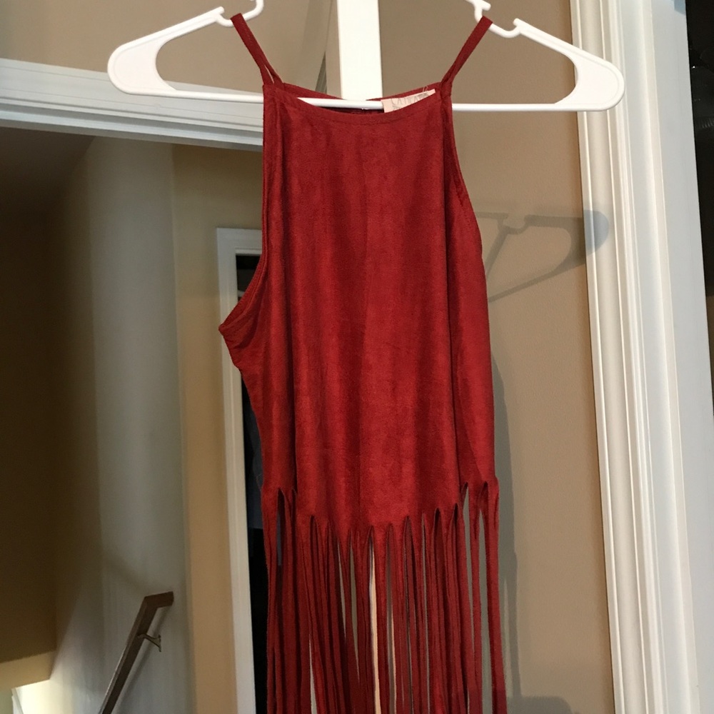 Red/orange suede Fringe crop top